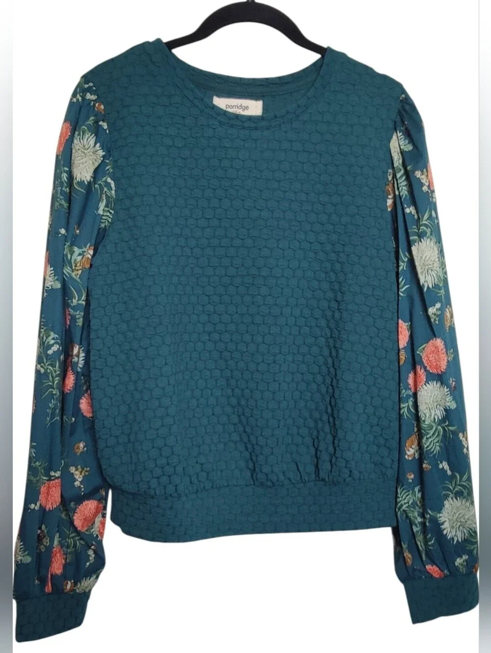 PORRIDGE ANTHROPOLOGIE Textured Sweatshirt M Green Floral NWT